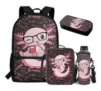 Aplkyhs Lot de 4 sacs à dos pour enfants avec boîte à déjeuner, trousse à crayons, porte-bouteille d'eau, sac à dos isotherme pour l'école, Formule mathématique axolotl, Taille unique, Sacs à dos de