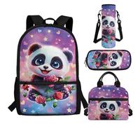 Aplkyhs Sac à dos avec boîte à déjeuner, trousse à crayons, porte-bouteille d'eau, ensemble 4 en 1 pour enfants, garçons et filles, sac d'école primaire, Adorable panda rose, taille unique