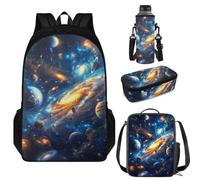 Aplkyhs Sacs à dos pour garçons et filles - Sac à déjeuner - Trousse à crayons - Porte-bouteille d'eau, Cosmos, Taille unique, Sacs à dos de jour