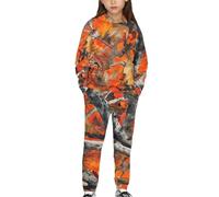 Aplkyhs Survêtement 2 pièces doux à capuche graphique pour fille - Haut et pantalon chaud - Manches longues, Orange Camo Hunting, 9-10 ans