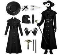 APLOS Costume de médecin de la peste 8 pièces pour adulte | Costume d'Halloween médiéval steampunk avec masque, robe, canne, gants et collier - Déguisement de cosplay pour homme et