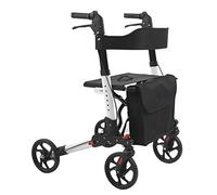 APLOS | Déambulateur 4 roues Ergoclick | Roues Avant Pivotantes en Gomme | Assise et Dossier | Entièrement Pliables | Sacoche et Porte Canne Inclus (Blanc)