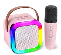 Aplsinvivi Mini Machine de karaoké pour Enfants et Adultes, Mini Machine de karaoké avec 1 Microphones sans Fil, Cadeaux d'anniversaire pour Filles âgés de 6, 7, 8, 9, 10, 12 Ans, Pink