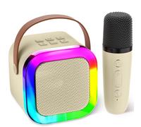 Aplsinvivi Mini Machine de karaoké pour Enfants et Adultes, Mini Machine de karaoké avec 1 Microphones sans Fil, Cadeaux d'anniversaire pour Filles âgés de 6, 7, 8, 9, 10, 12 Ans, Beige