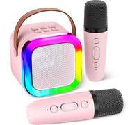 Aplsinvivi Mini Machine de karaoké pour Enfants et Adultes, Mini Machine de karaoké avec 2 Microphones sans Fil, Cadeaux d'anniversaire pour Filles âgés de 6, 7, 8, 9, 10, 12 Ans, Pink