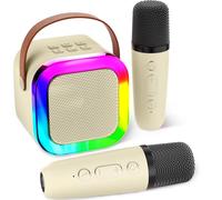 Aplsinvivi Mini Machine de karaoké pour Enfants et Adultes, Mini Machine de karaoké avec 2 Microphones sans Fil, Cadeaux d'anniversaire pour Filles âgés de 6, 7, 8, 9, 10, 12 Ans, Beige