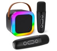Aplsinvivi Mini Machine de karaoké pour Enfants et Adultes, Mini Machine de karaoké avec 2 Microphones sans Fil, Cadeaux d'anniversaire pour Filles âgés de 6, 7, 8, 9, 10, 12 Ans, Black