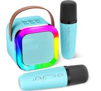 Aplsinvivi Mini Machine de karaoké pour Enfants et Adultes, Mini Machine de karaoké avec 2 Microphones sans Fil, Cadeaux d'anniversaire pour Filles âgés de 6, 7, 8, 9, 10, 12 Ans, Blue