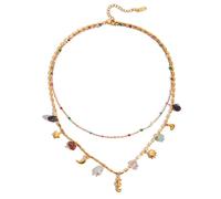 APLudoo Chaîne artisanale anticonformiste à deux couches avec breloque en forme de cheval de rivière antirouille décorée avec des bardeaux naturels pour un plan de bijoux unique Chaîne de riverhorse