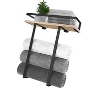 APLudoo Sans perçage Organisateurs de salle de bain Porte-serviettes avec panier en métal Étagère en bois pour accessoires de douche Porte-serviettes