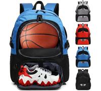 APLUSH Sac À Dos De Basket-Ball Grand Sac De Basket-Ball Étanche avec Compartiment À Balles Et Sac À Chaussures Séparé, Sac D'équipement De Sport pour Basket-Ball, Football, Voyage,Bleu,36L
