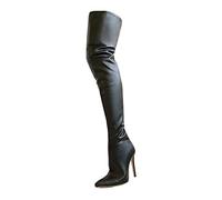 APLVFFZH Bottes à Hauts Cuissardes pour Femmes, Bottines à Talon Cuir PU, Fermeture éclair, Talon épais, Confortables pour La Marche, Idéales Po, noir, 38