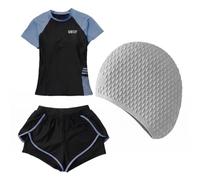 APLVFFZH Combinaison de Natation Femme Manches Courtes avec Tuba, Bonnet de Bain en Silicone Imperméable et Résistant à La Chaleur, pour Adultes