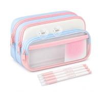 APLVFFZH Trousse à Crayons Gran Capacité, Rose/Bleu, avec 5 stylos Brosse | Doublure intérieure étanche, Trousse rangement stylos, Rangement matériel étu, Pour jeunes filles