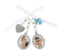 APLZGMG Double pendentif en forme de bouquet de mariage, cadre photo ovale en dentelle avec ange et cœur, souvenir commémoratif pour fête de mariée (ton argenté)