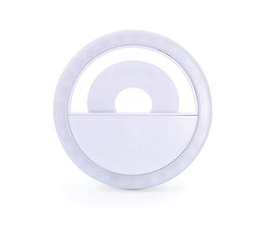 APM 572013 - Mini Ring Light pour Smartphone - Anneau Lumineux avec 20 LED - Lumière Photo Charge Micro-USB - Selfie Ring Light sous Forme de Pince - Batterie 60 MAH - Léger - Blanc