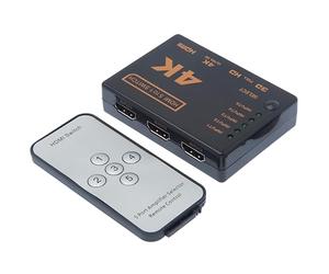 APM 590463 - Switch HDMI - Multiprise HDMI - 5 Entrées et 1 Sortie - Pour Résolutions 4K et 3D - Compatible Lecteur Blu-Ray, Vidéo Projecteur, Home Cinéma, PC, etc. - Avec Télécommande - Noir