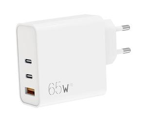 APM 65W Chargeur 3 Ports 2 USB-C USB-A, Charge Rapide, Type-C PD 3.0, Blanc, Compatible avec iPhone 15 Pro 14 13 12 iPad Apple Watch AirPod Samsung Galaxy S23 S22 Z Fold Flip, 570412