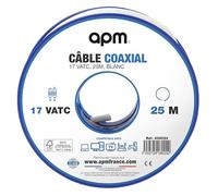 APM Bobine Câble Coaxial 17 VATC, 25M, Blindage Haute Qualité, Couleur Blanche, Compatible TV, Satellite, TNT, Parabole, Fréquences HF/VHF/UHF 408024