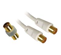 APM Cordon TV - Mâle/Mâle - 9,52mm - Blanc - 2m + Adaptateur Femelle