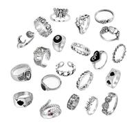 APMGONT 21 Pièces Vintage Argent Bague Empilable Ensemble Knuckle Bague Crânes Cœurs Papillons Étoiles Bague Bohème en Argent pour Fille Femmes