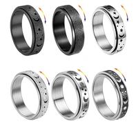 APMGONT 6 pcs Bagues Anti Stress en Acier Inoxydable pour Femme Homme Ensemble Hommes Anneaux Spinner en Acier Inoxydable Bague Lune Étoile pour Relaxation Mariage Promise (Argent-A, 54)
