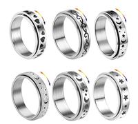 APMGONT 6pcs Bagues Anti Stress en Acier Inoxydable pour Femme Homme Bague Bande Ensemble Hommes Anneaux Spinner en Acier Inoxydable Bague Lune Étoile pour Relaxation Mariage Promise (Argent-B, 62)