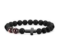 APMGONT Bracelets en Pierre Naturelle,Bracelet de Croix Pour Hommes,Bracelets en Perles D'obsidienne,Bracelet Élastique,Bracelets pour Homme Femme Bonne Chance et ProspéRité (Rouge)