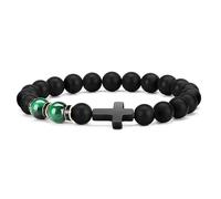 APMGONT Bracelets en Pierre Naturelle,Bracelet de Croix Pour Hommes,Bracelets en Perles D'obsidienne,Bracelet Élastique,Bracelets pour Homme Femme Bonne Chance et ProspéRité (vert)
