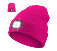APODESS Bonnet d'hiver pour enfant avec lumière LED - Rechargeable par USB - 4 LED - Lampe frontale chaude - Bonnet tricoté - Idée cadeau de Noël pour garçons et filles, C. Bonnet rouge rose pour