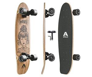 Apollo Fancy Board, midi Cruiser comme BOAD Complet, 70cm (30x8), Mini Long kicktail maniable en Bois Vintage Cruiser Board avec roulements à Billes ABEC 9 Haute Vitesse