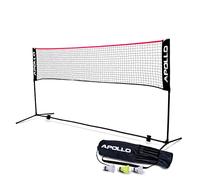 Apollo Filet Badminton | Filet de Volley Ball | 300cm | 400cm | 500 cm | Filet de Badminton Réglable, Set avec Filet de Sport, 3 Volants, Support en Acier, Sac de Transport, Intérieur et Extérieur