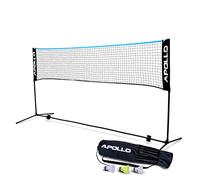 Apollo Filet Badminton | Filet de Volley Ball | 300cm | 400cm | 500 cm | Filet de Badminton Réglable, Set avec Filet de Sport, 3 Volants, Support en Acier, Sac de Transport, Intérieur et Extérieur