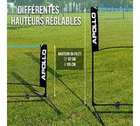 Apollo Filet Badminton | Filet de Volley Ball | 300cm | 400cm | 500 cm | Filet de Badminton Réglable, Set avec Filet de Sport, 3 Volants, Support en Acier, Sac de Transport, Intérieur et Extérieur