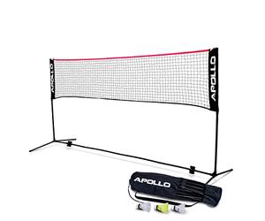 Apollo Filet Badminton | Filet de Volley Ball | 300cm | 400cm | 500 cm | Filet de Badminton Réglable, Set avec Filet de Sport, 3 Volants, Support en Acier, Sac de Transport, Intérieur et Extérieur