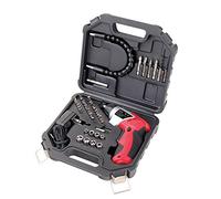 Apollo Tools DT4944 Ensemble de tournevis sans fil léger avec tournevis Li-ion rechargeable 3,6 V et 45 accessoires dans un étui de transport noir Rouge