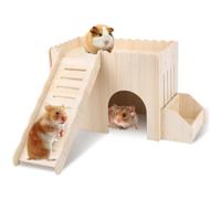 APOMNG Cachette pour Cochon d'Inde en Bois avec mangeoire à Foin intégrée, Montage Facile et Rapide sans Outils, Ventilation pour Hamster, Chinchilla, Furet et Petits Animaux