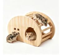 APOMNG Cachette pour Hamster en Bois 2-en-1 avec échelle d'escalade, abri Refuge, Espace caché Scientifique, Bois Naturel, Accessoire pour Cage de Petit Animal pour Hamster, Gerbille, Souris, Rat