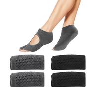 APOMOONS 2 Paires Yoga Chaussettes Antidérapantes Femme, Chaussettes Pilates Femme Chaussette Antiderapante, Pilates Socks Convient à la Danse et au Sport (Noir & Gris)