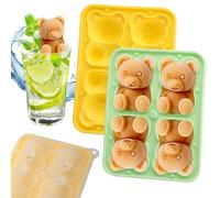 APOMOONS 2 Pièces Bac a Glacons avec Couvercle Silicone, 4 Cavités Ours en 3D Bac Glacon Silicone, Réutilisables Moule a Glacon pour Whisky Cocktail Jus de Fruits Café Lait, Jaune, Vert