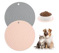 APOMOONS 2 Pièces Tapis Gamelle Chat et Chien, Rond Tapis de Plateau Gamelle de Nourriture Anti Derapant pour Animaux, Manique, Nettoyage Facile Rose + Gris 24 cm