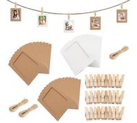 APOMOONS 30 Pièces Cadre Photo Carton avec 3 Ficelle et 30 Pince en Bois, 11.5x15.5cm Guirlande Photo, Pele Mele Photo Mural pour Anniversaire Mariage Jubilé, Marron Blanc