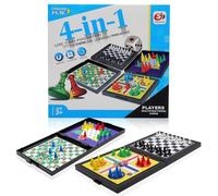 APOMOONS 4 in1 Magnétiques Jeu de Voyage, Mini Jeux de Voyage Classiques Magnétiques Echiquier Magnétique Portable Jeu Echec Ludo Jeux Société pour Famille,Vacances,Fête