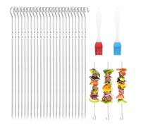 APOMOONS 50 Pièces Pic a Brochette en Acier Inoxydable, Pique a Brochette avec 2 Brosses à Barbecue en Silicone, Réutilisable 30cm Brochettes pour Barbecue avec Spirale Antidérapante