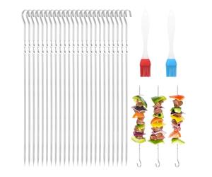 APOMOONS 50 Pièces Pic a Brochette en Acier Inoxydable, Pique a Brochette avec 2 Brosses à Barbecue en Silicone, Réutilisable 30cm Brochettes pour Barbecue avec Spirale Antidérapante