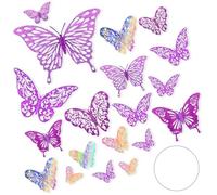 APOMOONS 72 Pcs décor de papillons holographiques, 3D autocollants de décoration murale de papillon violet pailleté, Decoration Decoratifs Autocollants Amovibles Vifs