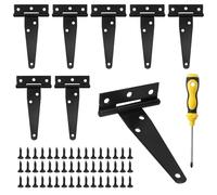 APOMOONS 8 Pièces Charniere en T Charnières Gond Porte en Métal Avec 48 vis Charniere Porte de Jardin Charnières pour de Hangar Portes Bois Fenêtre Avec Tournevis de 3 Pouces(Noir)