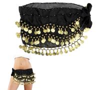 APOMOONS Ceinture Danse Orientale Femme avec 128 monete di Metallo, Tenue Orientale Femme in Chiffon, Robe Danse Orientale, Foulard Danse Orientale pour Yoga Zumba Latin, Noir