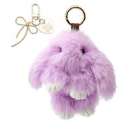 APOMOONS Joli porte-clés en peluche en forme de lapin, pendentif en forme de nœud et pompon en peluche pour sac à main, clé de voiture, pendentif avec porte-clés, violet, 15 cm