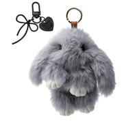 APOMOONS Joli porte-clés en peluche en forme de lapin, pendentif en forme de nœud et pompon en peluche pour sac à main, clé de voiture, pendentif avec porte-clés, gris, 15 cm